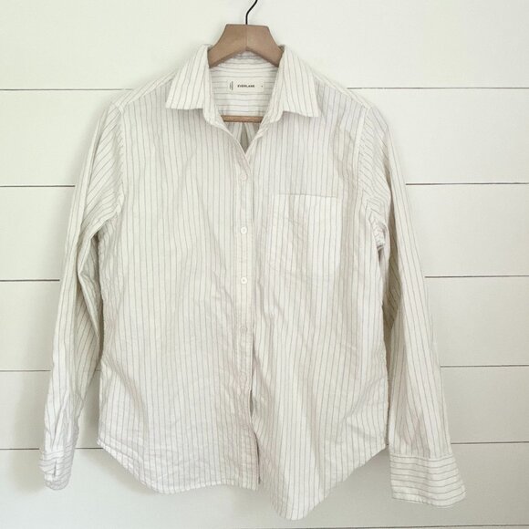 Everlane 100% organic cotton white with blue pinstripe button down shirt size 4 - Picture 1 of 5